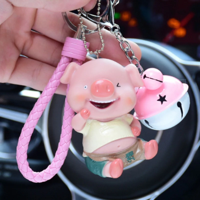Fashion Cute Cartoon Pig Keychain Leather Rope Key Chains Animal Ring Holder Fur for Women Girl Bag Pendant | Украшения и