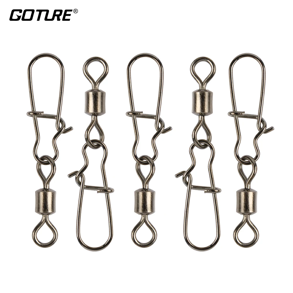 

Goture 200pcs/lot Rolling Swivel With Nice Snap 14 12 8 6 4 3 2 Fishing Swivels Accessories Hook Lure Connector