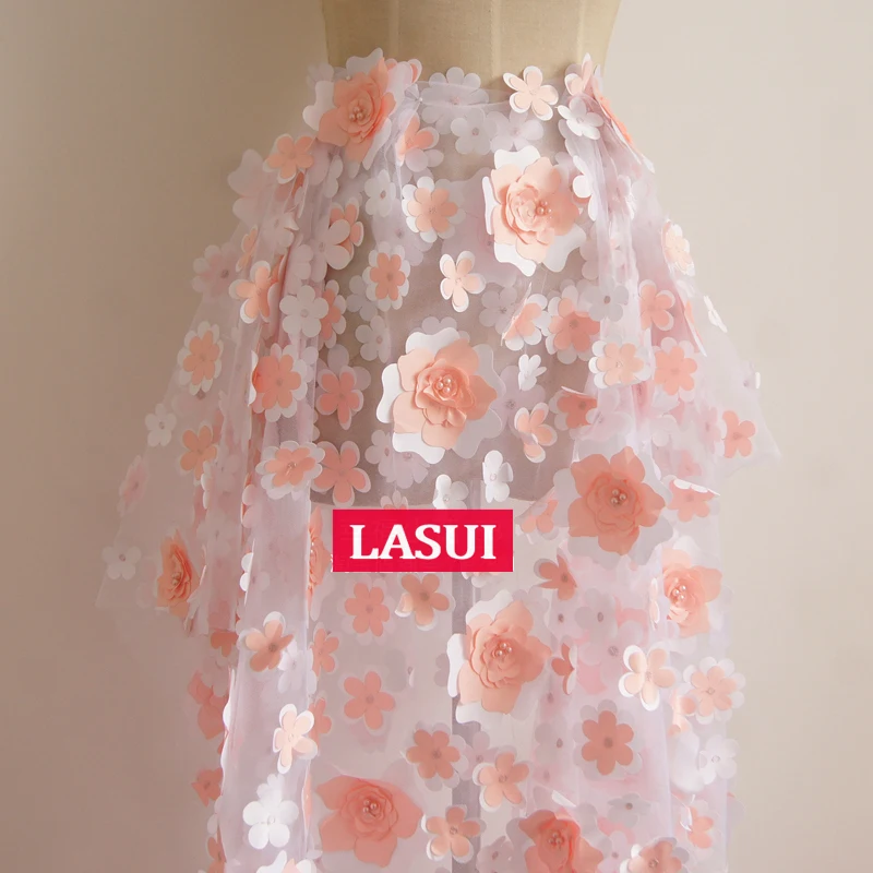 LASUI 1y = 1 лот изящная 3D Цветочная вышивка сетчатая кружевная ткань тяжелая