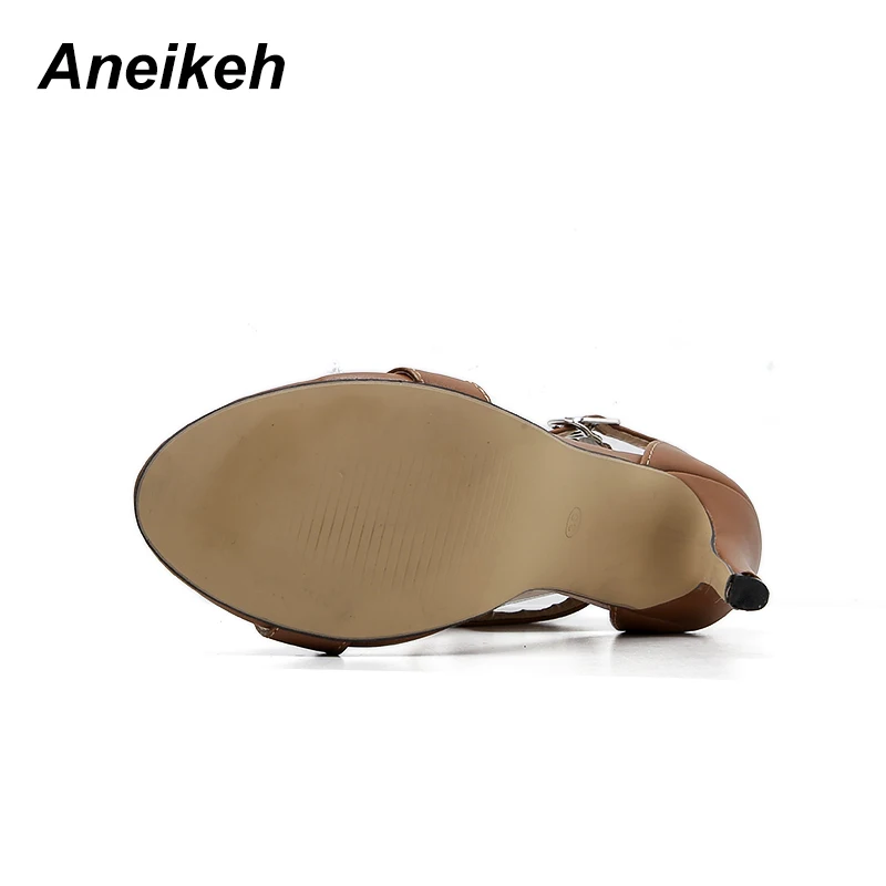 Aneikeh новые коричневые сандалии на шпильках с открытым носком для женщин летние