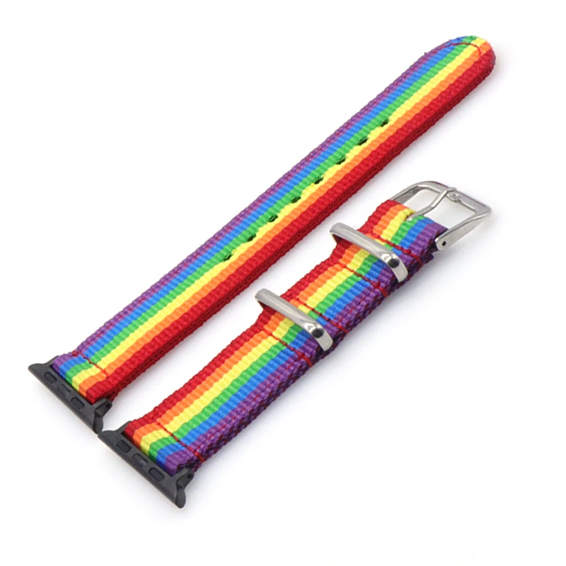 Rainbow color Нейлоновый ремешок Nato для часов iWatch 4 3 2 1 для Apple Watch 38 мм 40 мм ремешок 42 мм 44 мм Радужный браслет на запястье - Цвет ремешка: Rainbow color