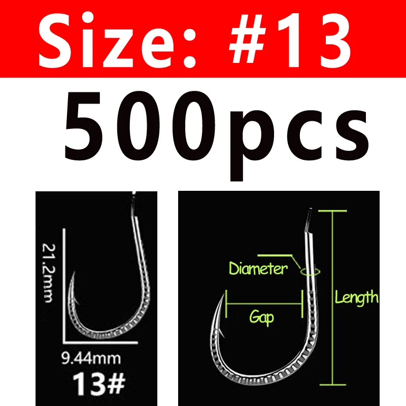 Size 13 500PCS Bimoo 500 шт. серебряный дракон весы с крючком Карп Рыболовный крючок колючая пресноводная рыба Крючки сельдь трава крючок для ловли карпа#1~#13 - Цвет: Size 13 500PCS