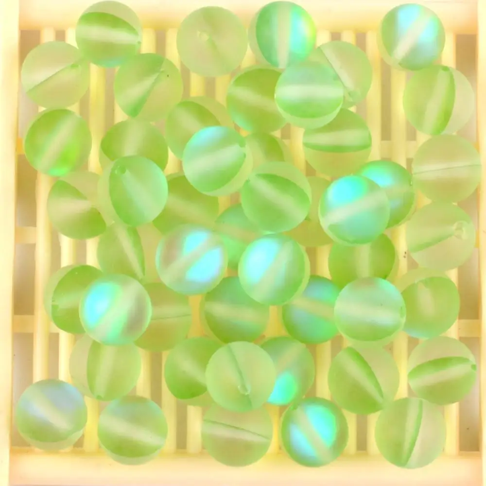 Matte Light Green Гладкий матовый ассорти из австрийского кристалла, Круглый бисер для изготовления ювелирных изделий 6 8 10 12 мм блестящие бусины из лунного камня Diy браслет - Цвет: Matte Light Green