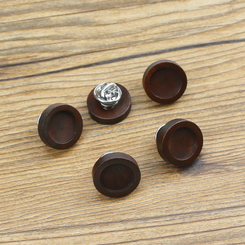 Retro brown 10pcs wood Brooch Cabochon Base Holder stainless steel Pin Badge For Diy Jewelry Making Finding fit 12 | Украшения и