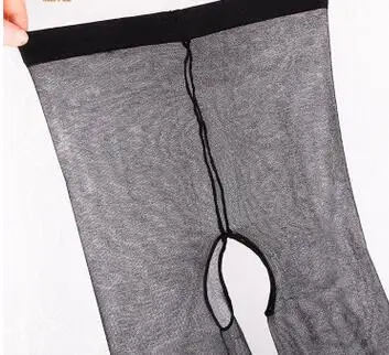 Black Open Crotch Сексуальные прозрачные колготки, масло, чулки, закрытый/открытый промежность, тонкие чулки, колготки, сексуальное нижнее белье, женское белье, невидимые шелковые чулки - Цвет: Black Open Crotch