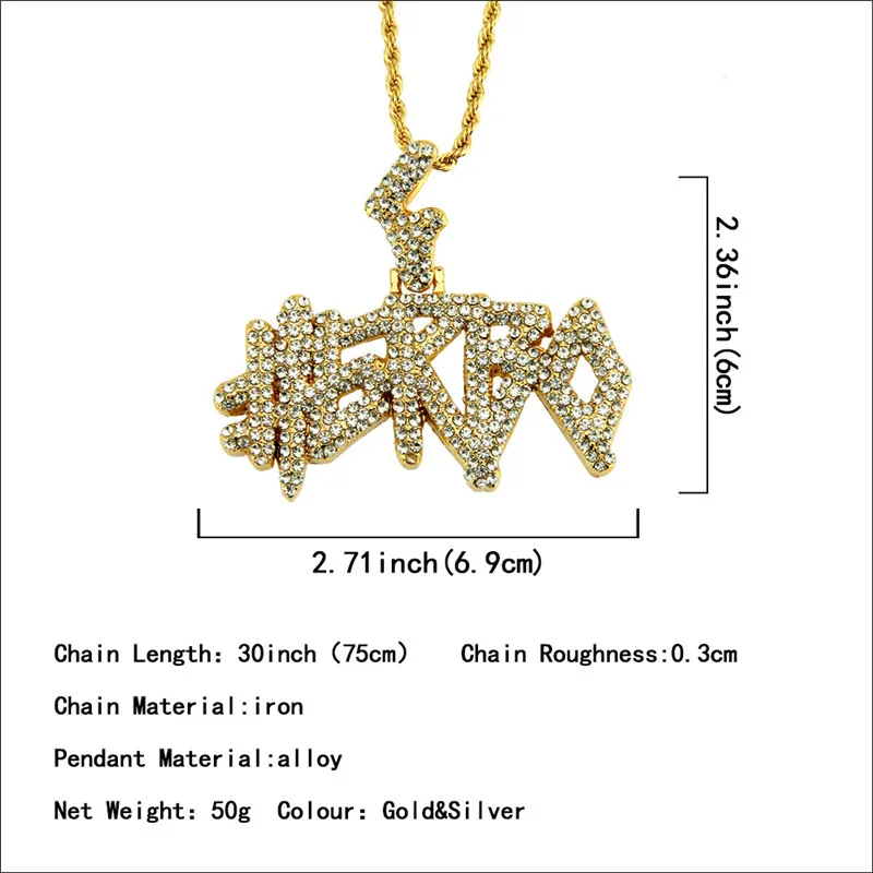 Iced Out Full Rhinestone Gold plating English Letters Hip Hop Necklace Pendants Micro Zircon Necklaces For Jewelry | Украшения и