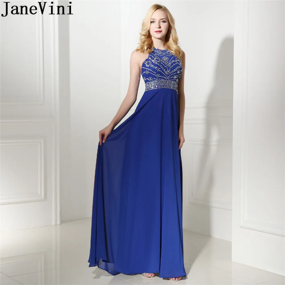 

JaneVini 2018 Royal Blue Bridesmaid Dresses Long Girls A-line Shiny Beaded Sequins Chiffon Formal Wedding Party Gowns Prom Dress