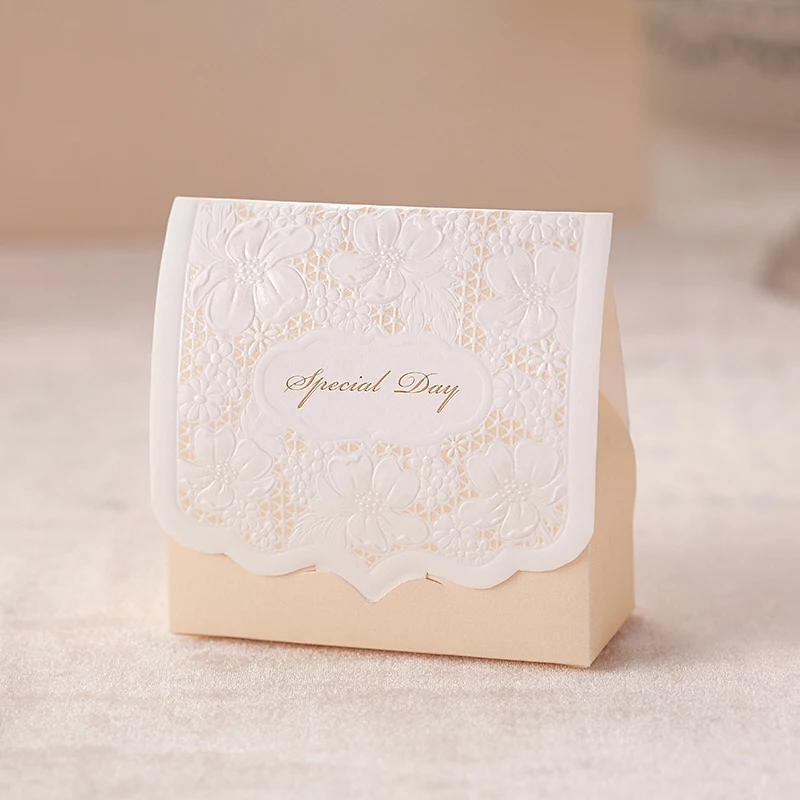 50 PCS/Set Europe Originality Large number Candy Box Bag Champagne color paper boxes for packaging wedding favors Party Supplies