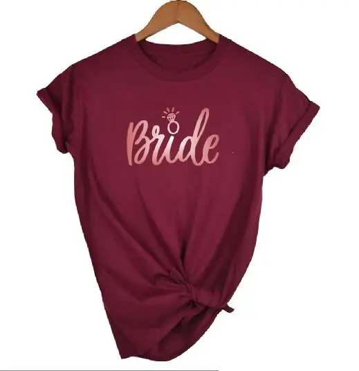 wineredrosegoldBRIDE Рисовый дизайн, девичник, вечерние отряд "невеста", подружка невесты, футболка, повседневная, свадебная, розовая, золотая, с принтом, для женщин, командный Топ, футболка - Цвет: wineredrosegoldBRIDE