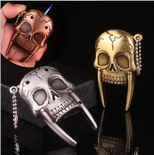 Креативная металлическая ветрозащитная газовая надувная зажигалка с прямым