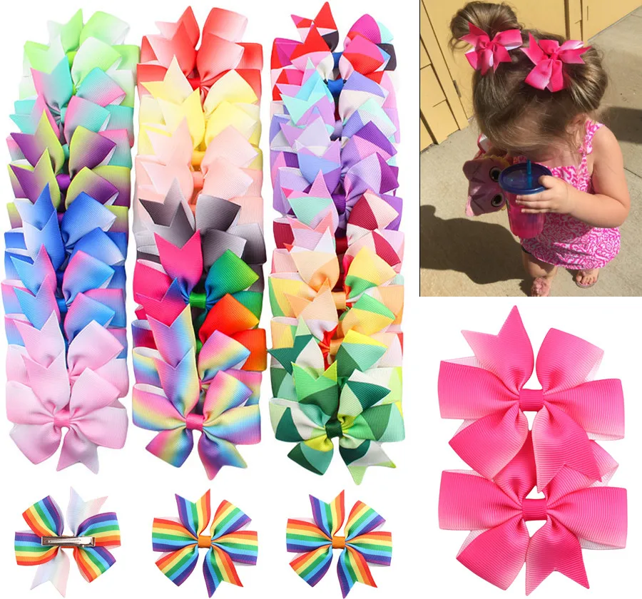 

MengNa 20 Color choose 3.2" Ribbon Hairbows,Rainbow hair Ribbon bows Girls' Hair Accessories With Clip, 40cs/lot