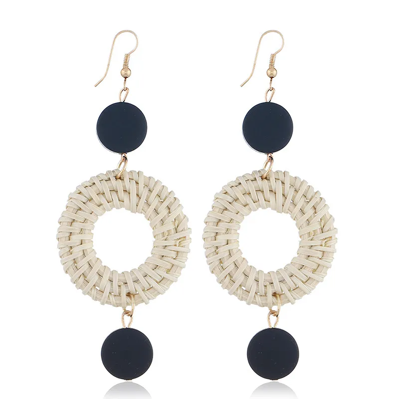

New Bohemian ethnicity vintage exaggerated fringed statement earrings fashion simple rattan knitted pendant earrings for women