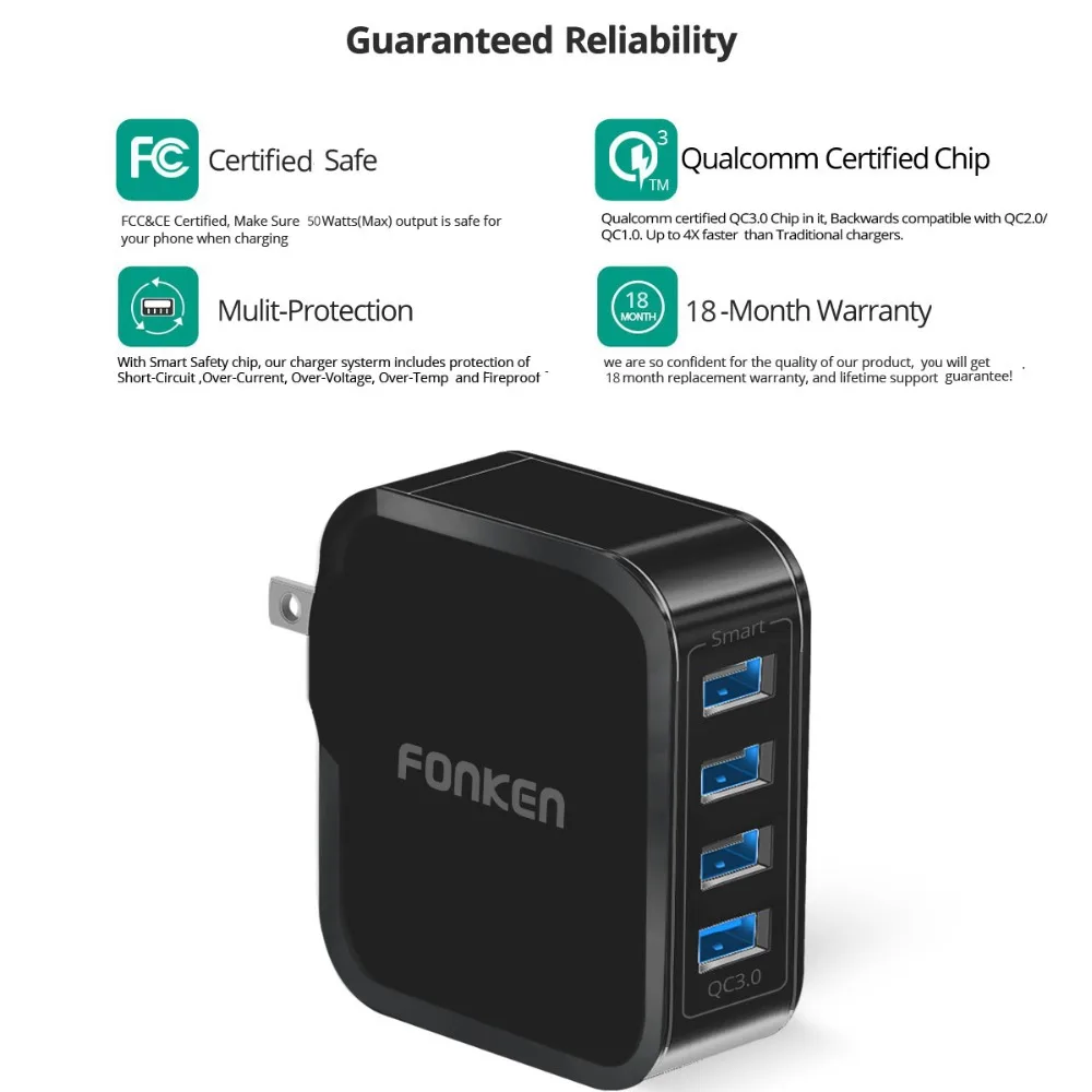 4 порта Быстрая зарядка 3 0 USB зарядное устройство универсальное QC3.0 быстрое