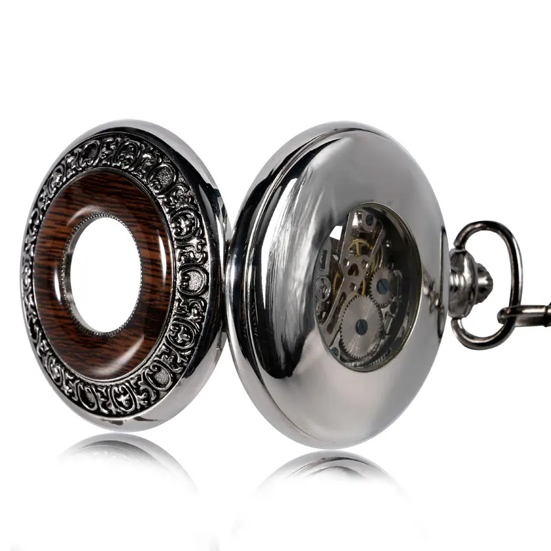 

Antique Wood Case Hollow Silver Delicate Pocket Watch Mechanical Hand Wind Fob Clock Relogio De Bolso 2016 Christmas Gift