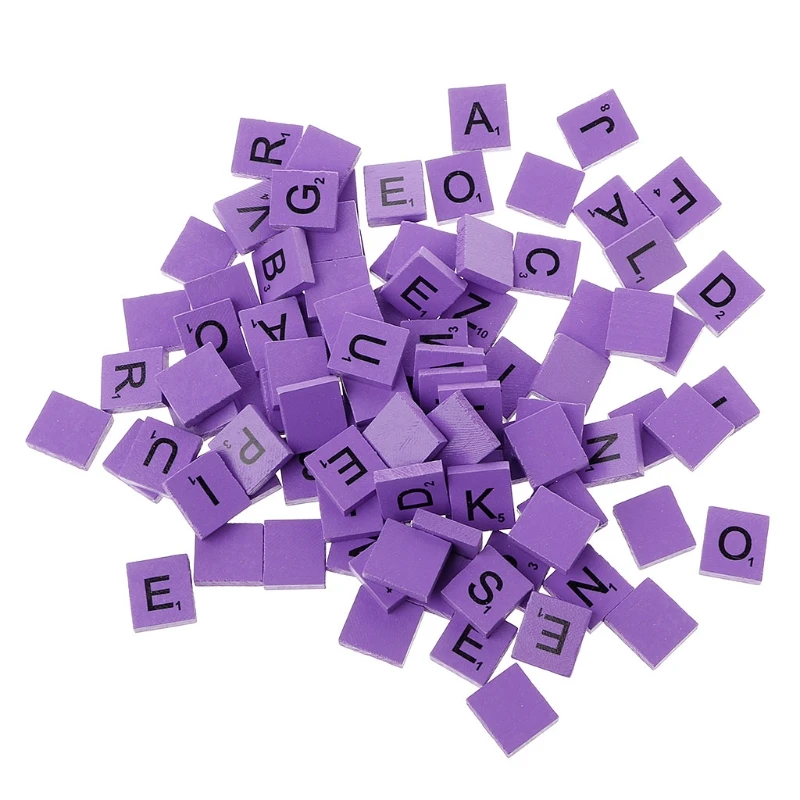 100 шт Деревянные красочные Scrabble плитки Смешанные Буквы лакированные Алфавит Scrabbles Aug7