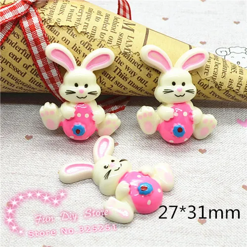 

kawaii Resin Easter Day Bunny Rabbit with Pink Egg Cabochon Flat back Scrapbooking 50pcs/lot 27*29mm