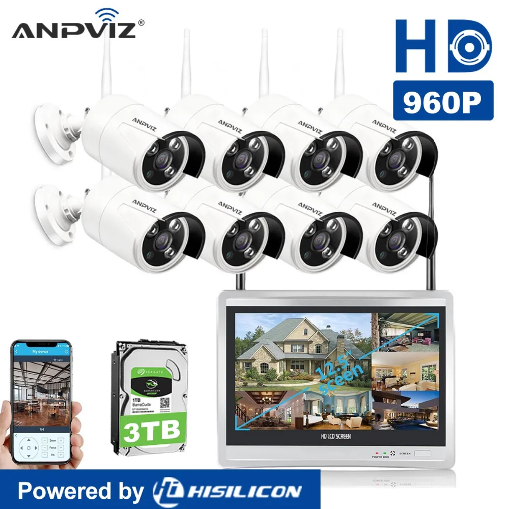 Anpviz беспроводная камера безопасности 8CH 1080P 12 &quotwifi NVR комплект CCTV 8 шт 960P Крытый