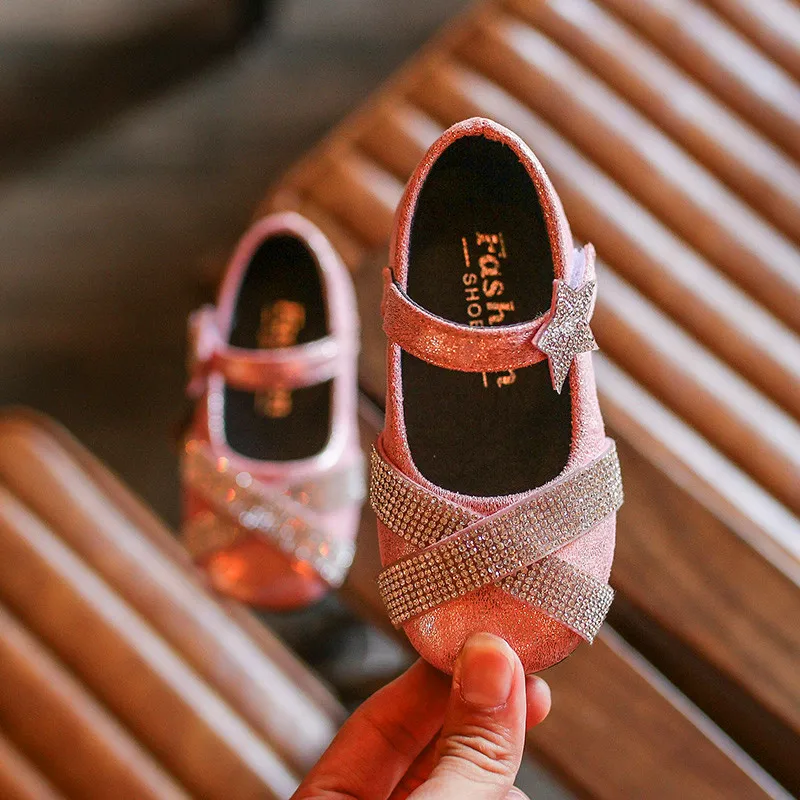 Девушки горный хрусталь Glitter Sneaker с сияющей звездой детская модная обувь с мягкая подошва, серебро, черный и розовый, размер 21-30