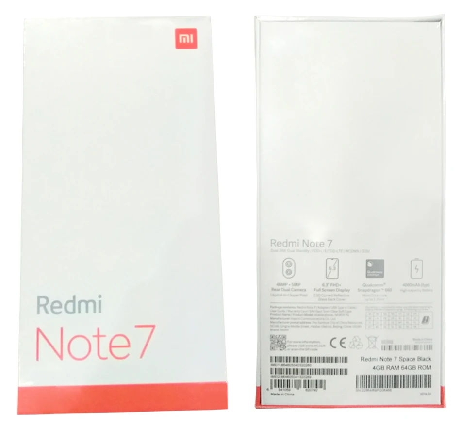 Мобильный телефон Xiaomi Redmi Note 7, 4 Гб, 128 ГБ, Восьмиядерный процессор Snapdragon 660, 4000 мАч, 6,3 дюйма, 2340*1080, 48мп+ 5Мп смартфон