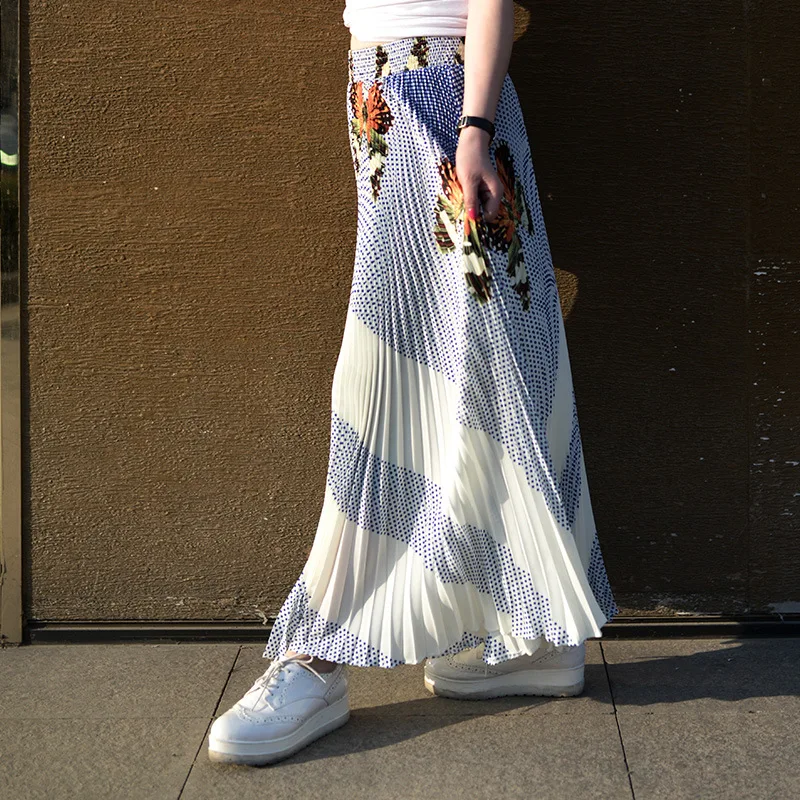 Summer Women Chiffon Skirts Elastic Waist Maxi Skirt Ladies Long Womens Butterfly Pattern Pleated Faldas Saias | Женская одежда