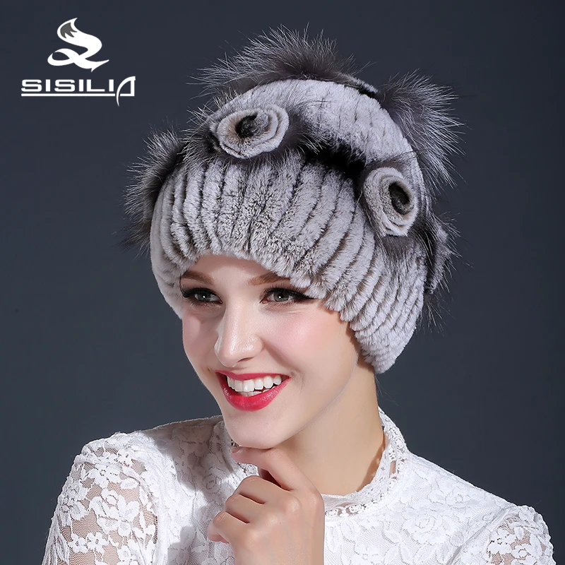 2016 Горячая Распродажа женская зимняя шапка из натурального меха 100% кролика рекс