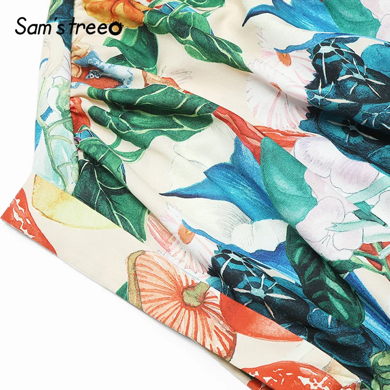Samstree, женские платья с цветочным принтом, модные, с квадратным воротником, на шнуровке, женские платья до середины икры,, летние, повседневные, праздничные платья