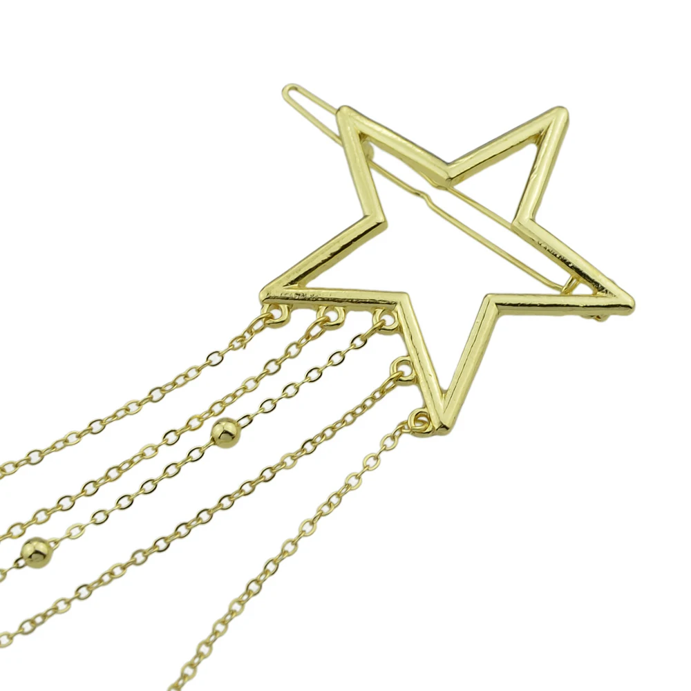 Minimalist Style Gold-Color Star With Multi Layers Tassel and Beads Geometric Shape Hairgrips For Women Jewelry Accessories | Украшения и