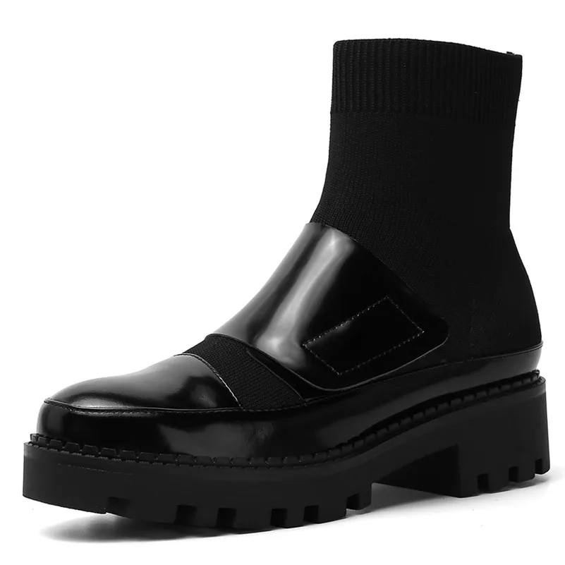 Женские вязаные ботинки FEDONAS зимние из натуральной кожи на платформе без