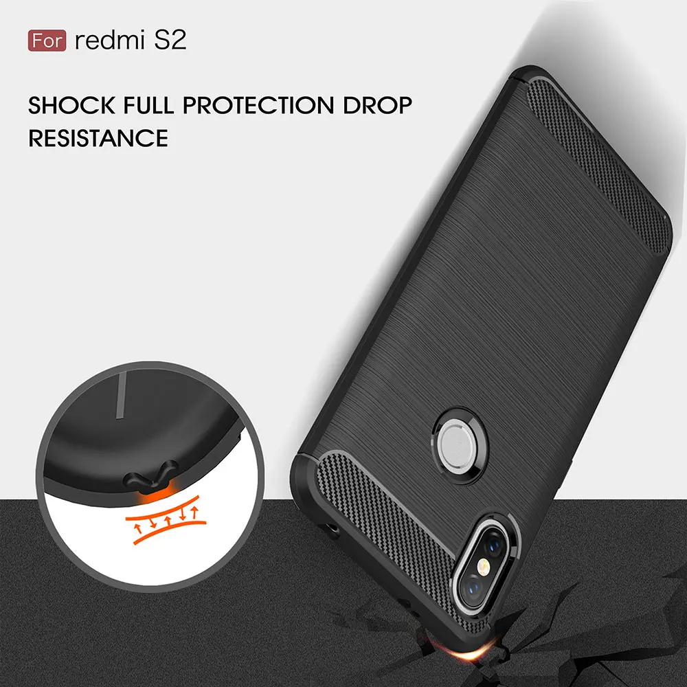 LOKAKA Phone Case For Xiaomi Redmi S2 S 2 Carbon Fiber Soft Silicone Brushed Back Cover Bags Cases redmi RedmiS2 |