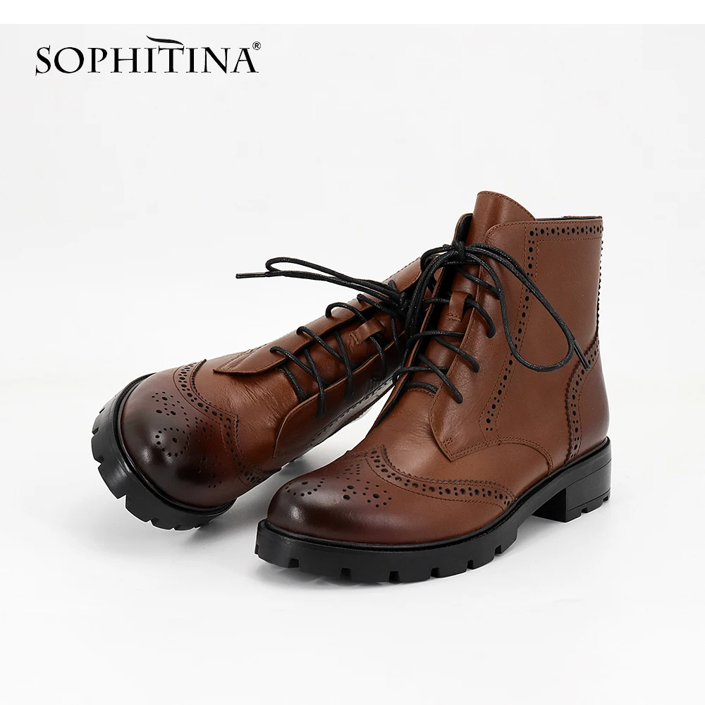 SOPHITINA/новые женские ботильоны Обувь из натуральной кожи с круглым носком на