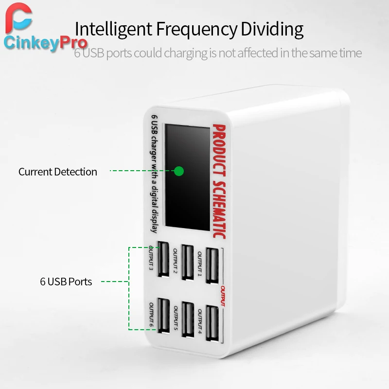 CinkeyPro светодиодный Дисплей 6-Порты USB Зарядное устройство для samsung iPhone iPad быстрой