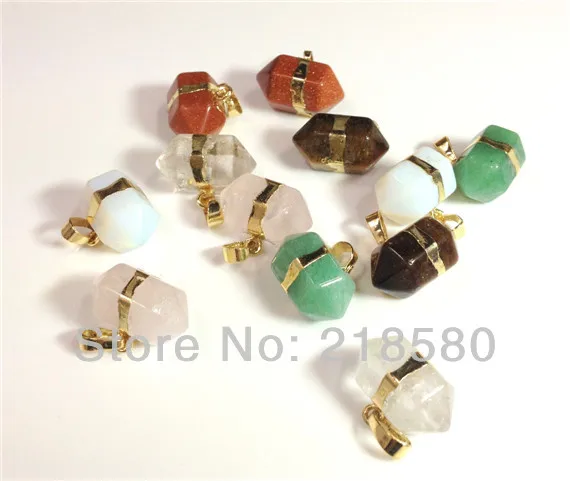 

H-RQP112 Mix Nugget Stone Clear Rose Pink Quartz Pendant with Gold or Silver Layered Edging approx 22mm x 12mm