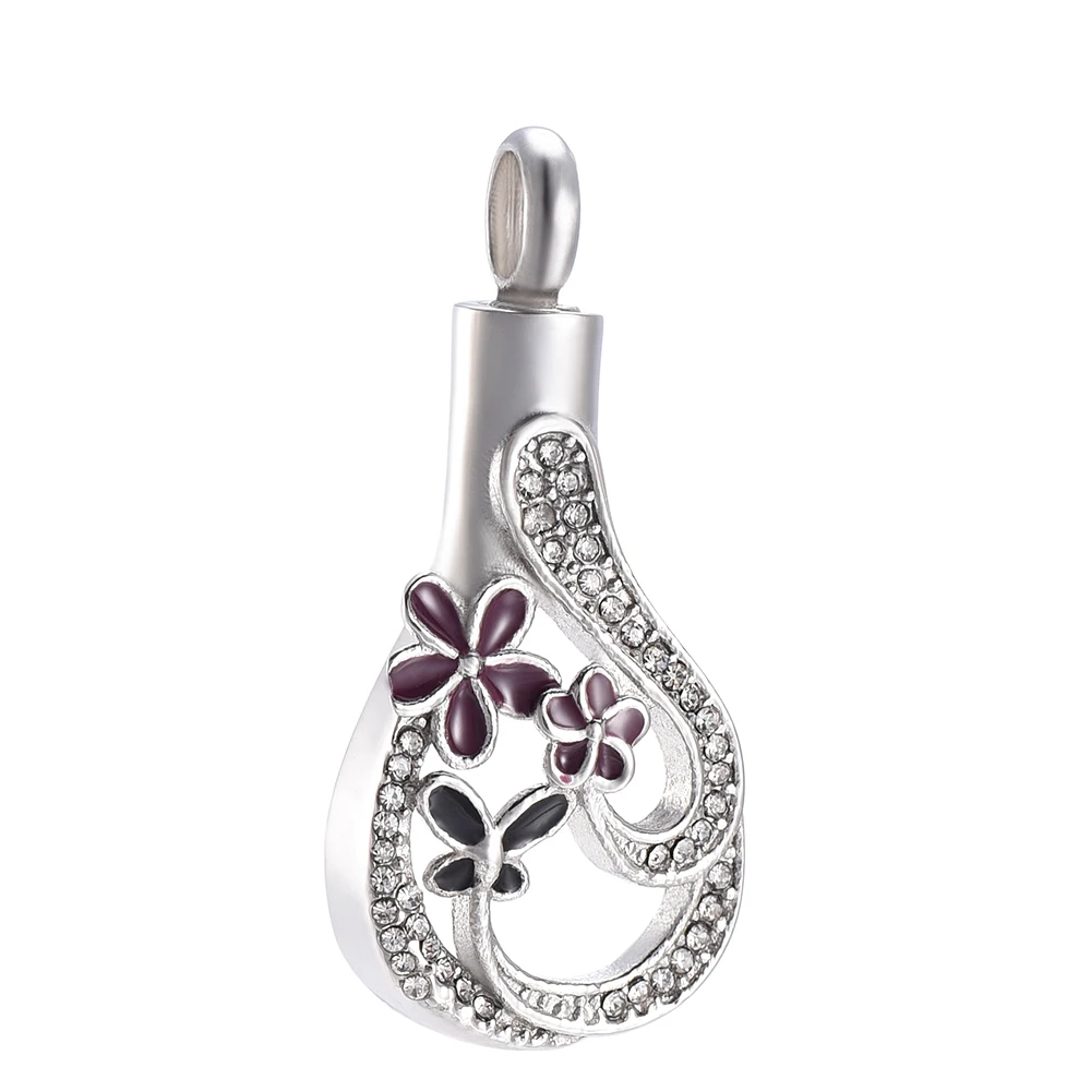 

CMJ9973 Elegant Women Necklace Butterfly&Flower Cremation Urn Pendant Necklace Keepsake Jewelry Urn Charms Teardrop Pendant