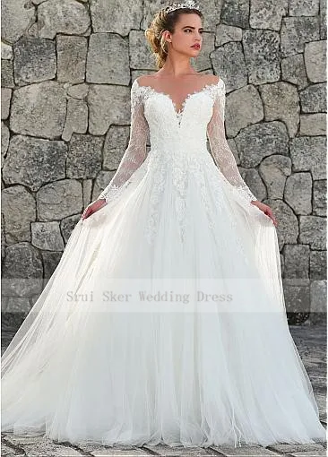 Чудесное ТРАПЕЦИЕВИДНОЕ фатиновое платье с иллюзионным вырезом свадебное