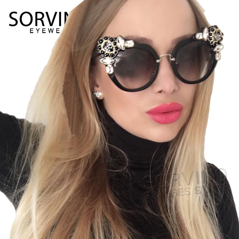SORVINO 2018 Винтажные Солнцезащитные очки в стиле барокко с овальным кошачьим глазом