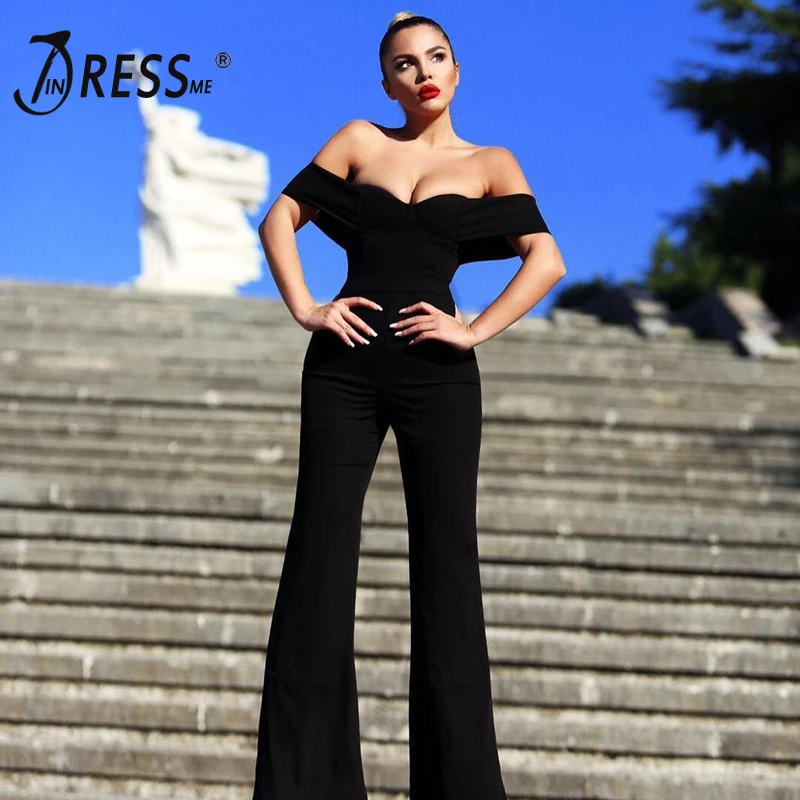 Женское боди с открытыми плечами INDRESSME модный пикантный комбинезон полной длины