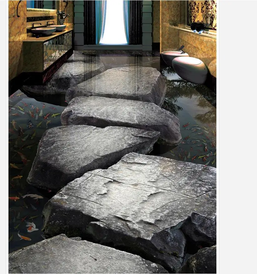 Домашний декор карп камень гостиная пол ванная комната 3D ПВХ обои 3d