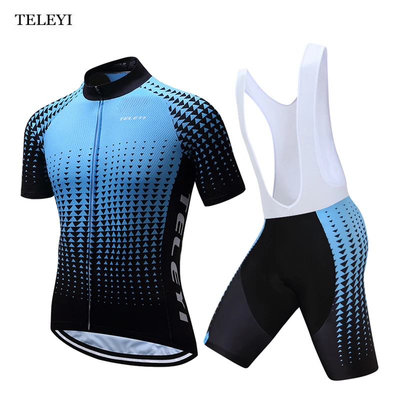 

TELEYI Men's Summer Ropa Ciclismo Breathable Cycling Jersey Top Bike Bicycle Clothing Short Sleeves T-Shirt Bib Shorts Sets Blue