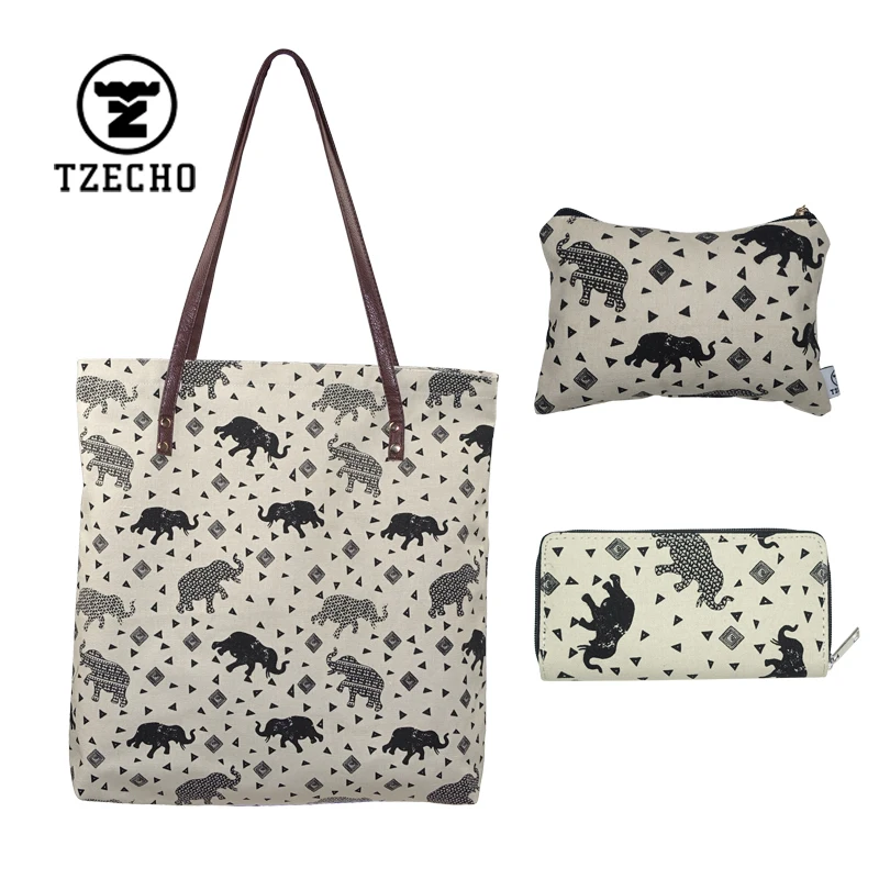 Tzecho молнии бумажник для Для женщин с телефон Холст мультфильм слон длинным