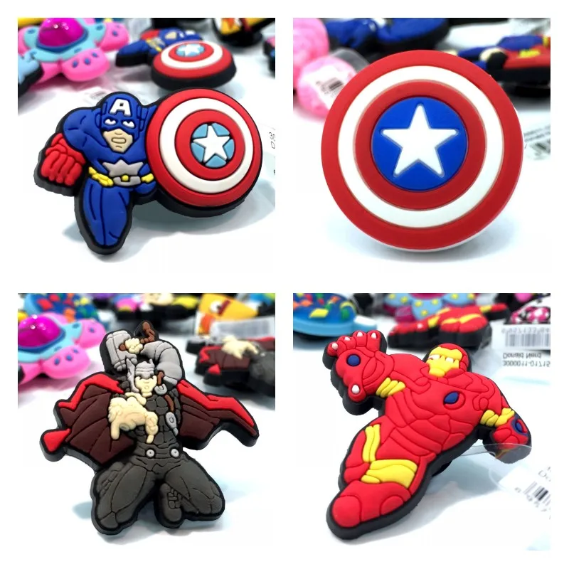 10pcs Avengers Смешанные стили, 10 шт., высококачественные обувь с мультяшками, очаровательные аксессуары, подходят для cor Croc jibz, вечерние украшения для дома, подарок для детей, модные, Популярные - Цвет: 10pcs Avengers