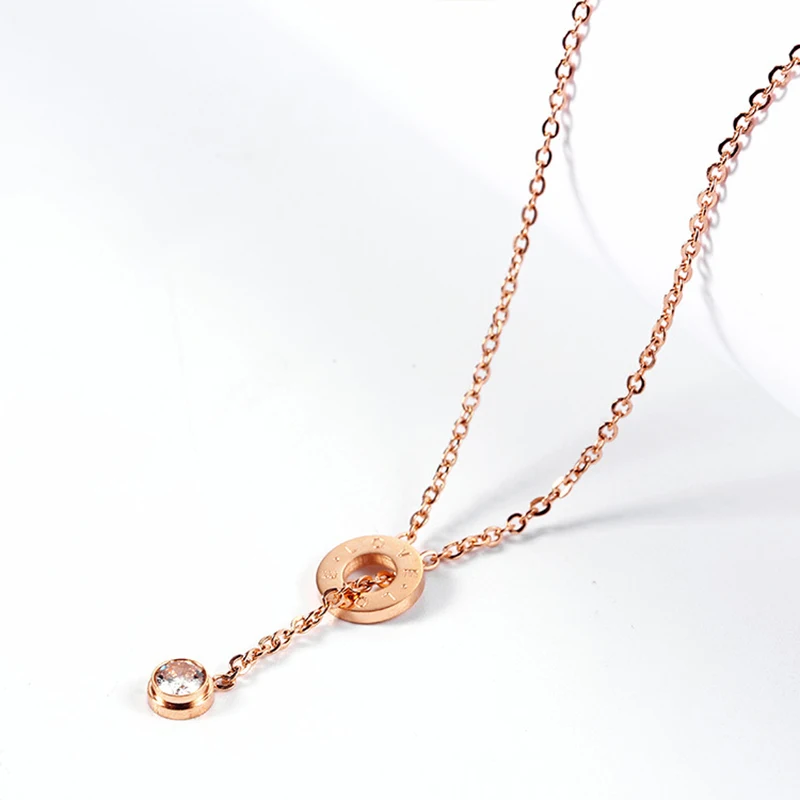 Женское колье чокер из нержавеющей стали ожерелье с римскими цифрами под розовое