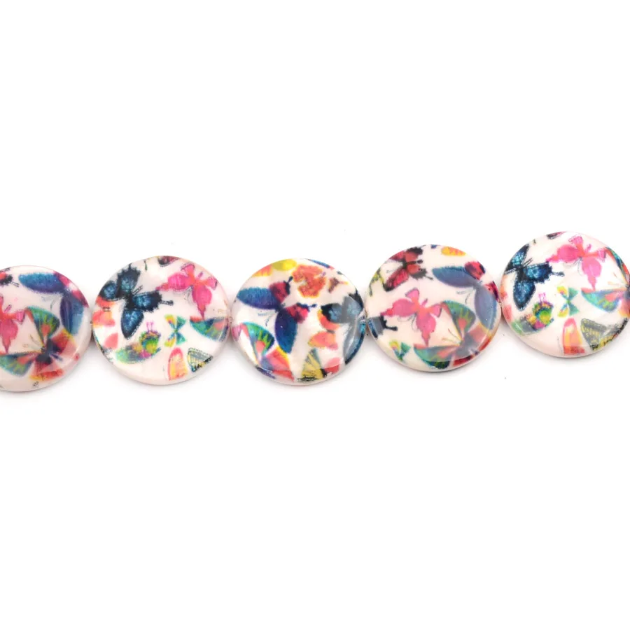18pcs 20mm Round Shape Two Sides Printed Flowers Shell Beads Loose For Jewelry Making Bracelet Necklace DIY Handmade | Украшения и