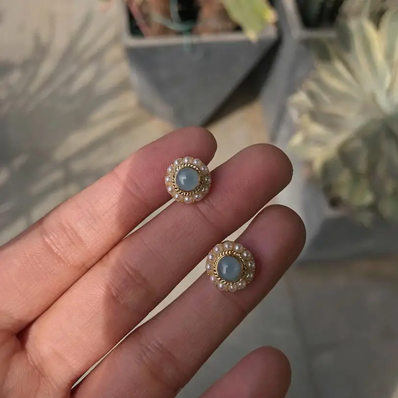 Женские серьги гвоздики с опалом из серебра 2019 пробы натуральным камнем и