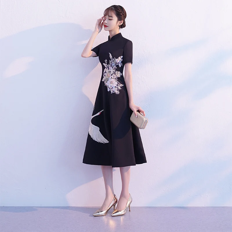 

Japanese Clothing Style Formal Dress Women Elegant Robe Modern Cheongsam Chinese Mandarin Collar Gown 2019 Summer Dresses FF1705