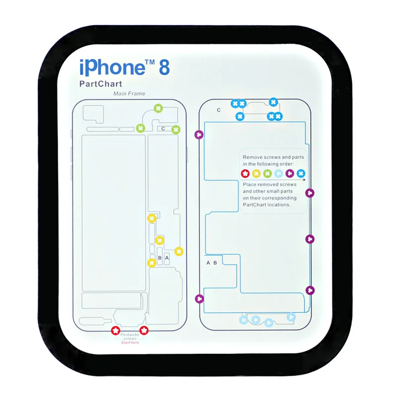 12 шт./лот, магнитный винт-коврик для iphone X, 8, 8 plus, 6, 6 plus, 6s, 7, 7 plus, профессиональные инструменты для ремонта пластин, абсорбирующие винты