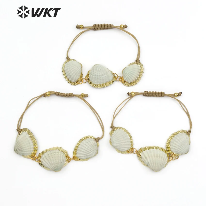 WT-B442 Boho браслет натуральный белый гребешок корпус с золотым металлическим