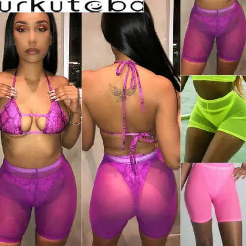 Женские пляжные шорты с высокой талией пляжная одежда Пляжная сетчатая накидка