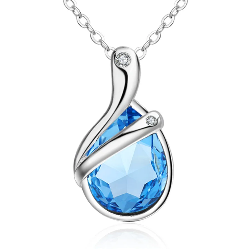 

100% 925 sterling silver fashion shiny blue crystal ladies`pendant necklaces women jewelry gift wholesale drop shipping