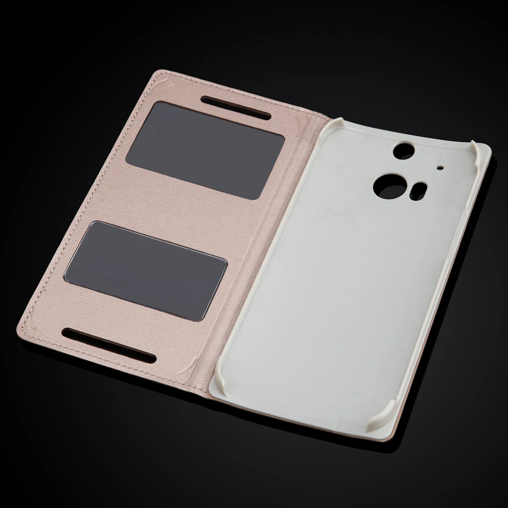 Роскошный кожаный чехол-книжка с окошком для экрана телефона HTC One M8 | Мобильные