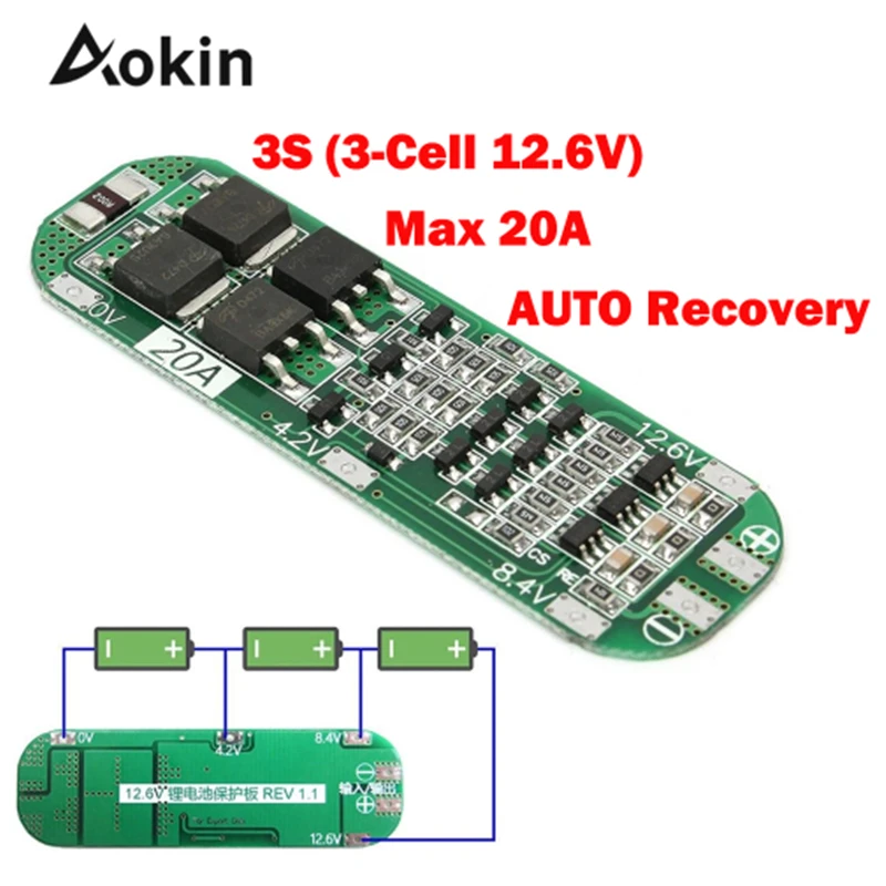 Защитная плата зарядного устройства для литий-ионных и литиевых батарей 3S 20 А PCB